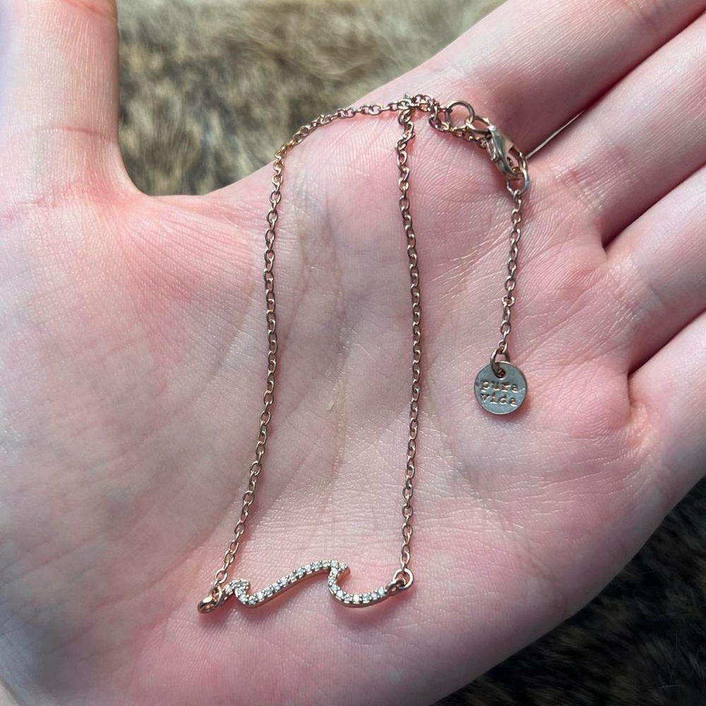 Pura Vida sterling silver rose gold plated clear crystal wave anklet